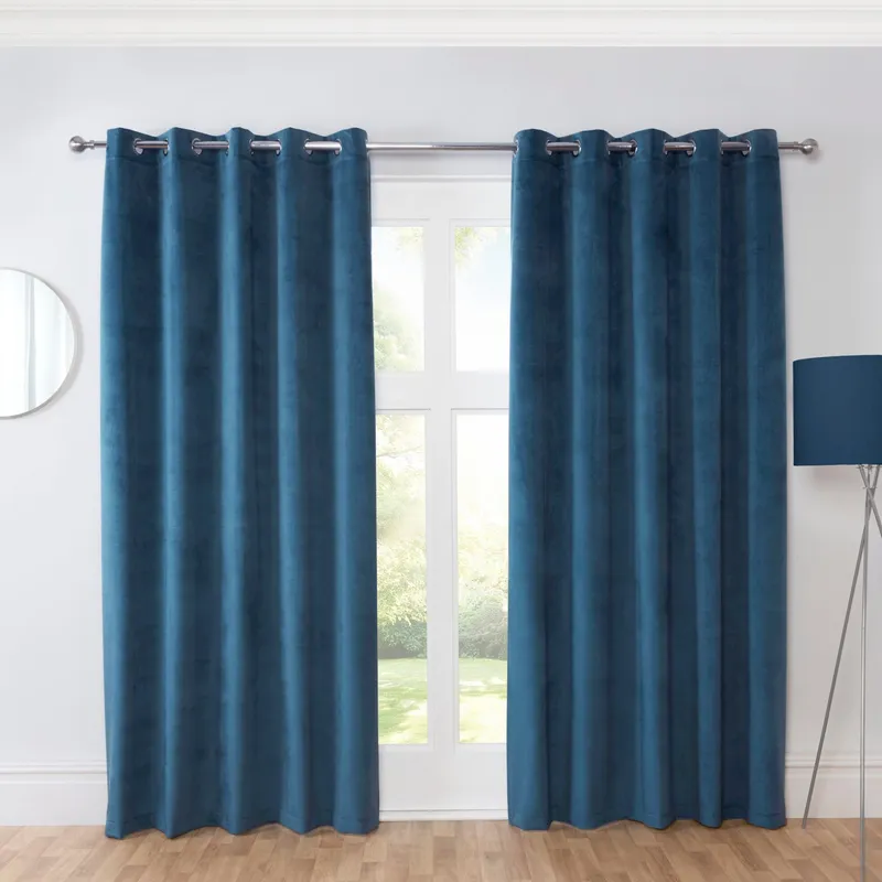 Sundour Casa Eyelet Curtains in Blue Size: 229 cm width x 229 cm drop Blue 229 cm width x 229 cm drop