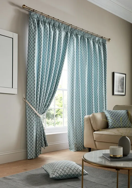 Alan Symonds Cotswold Fully Lined Ready Made Pencil Pleat Taped Top Curtains in Teal Size: 168 cm width x 183 cm drop Teal 168 cm width x 183 cm drop