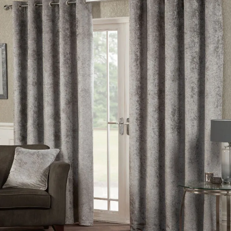 Alan Symonds Crushed Velvet Fully Lined Eyelet Curtains in Silver Size: 168 cm width x 183 cm drop Silver 168 cm width x 183 cm drop