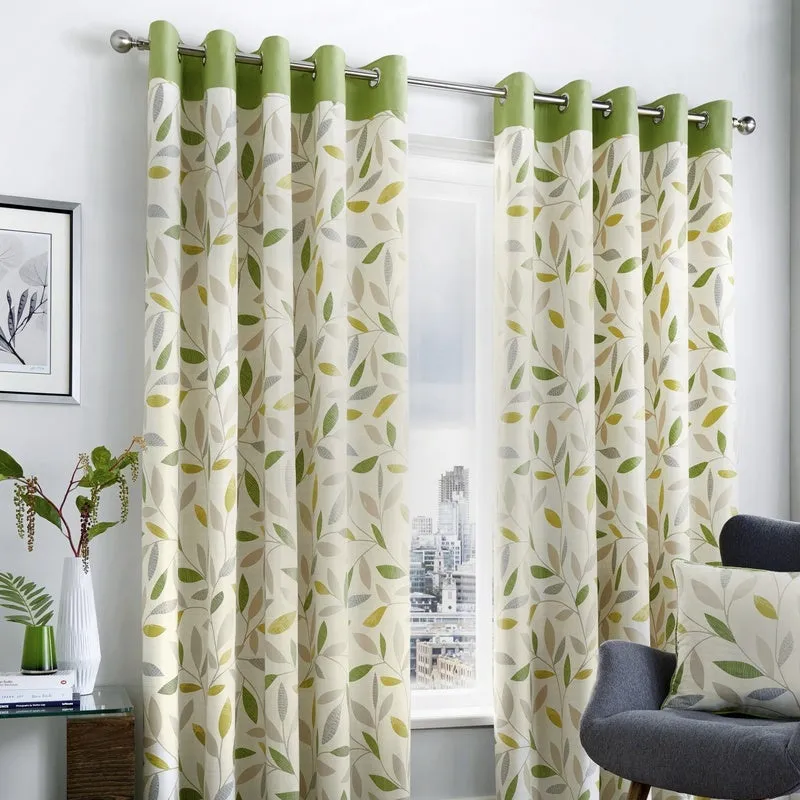 Terrys Fusion Beechwood Ready Made Eyelet Curtains Green