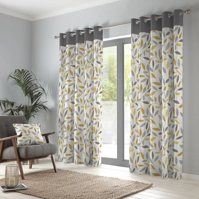 Terrys Fusion Beechwood Ready Made Eyelet Curtains Ochre