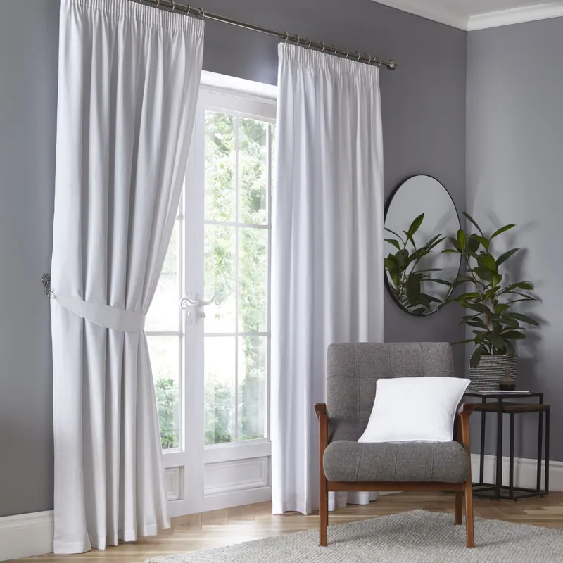 Terrys Fusion Dijon Blackout Ready Made Pencil Pleat Curtains White
