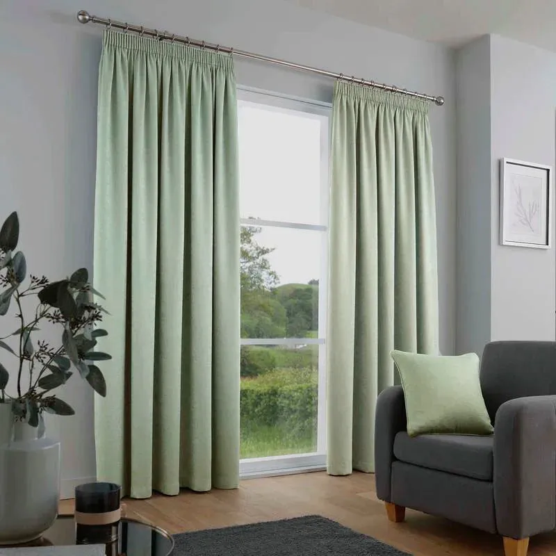Terrys Fusion Galaxy Dimout Ready Made Pencil Pleat Curtains Green