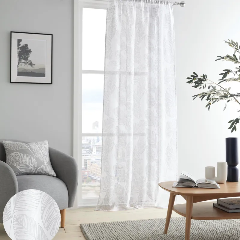 Fusion 'Matteo' Leaf Print Voile Panel in Grey Size: 140 cm width x 122 cm drop Grey 140 cm width x 122 cm drop
