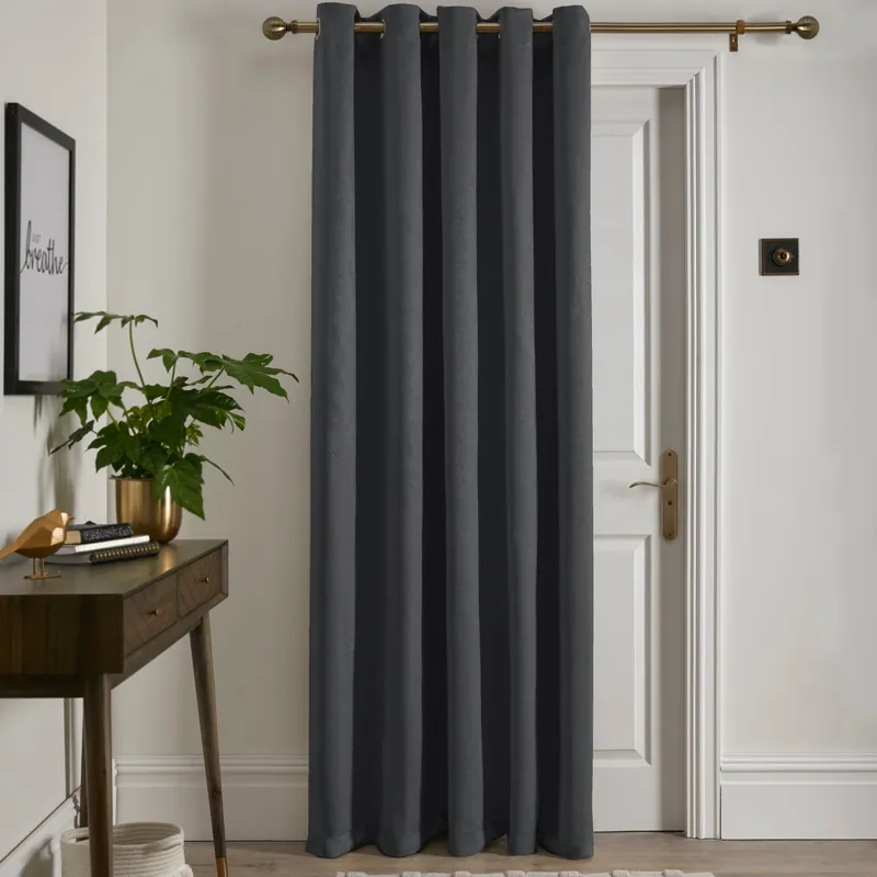 Terrys Fusion Strata 66x84 Eyelet Door Curtain Charcoal