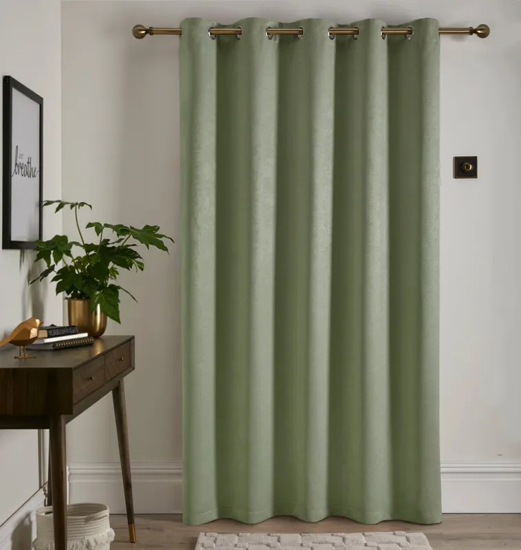 Terrys Fusion Strata 66x84 Eyelet Door Curtain Green