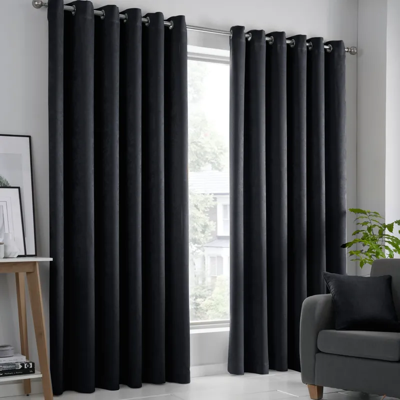 Terrys Fusion Strata Ready Made Eyelet Curtains Black