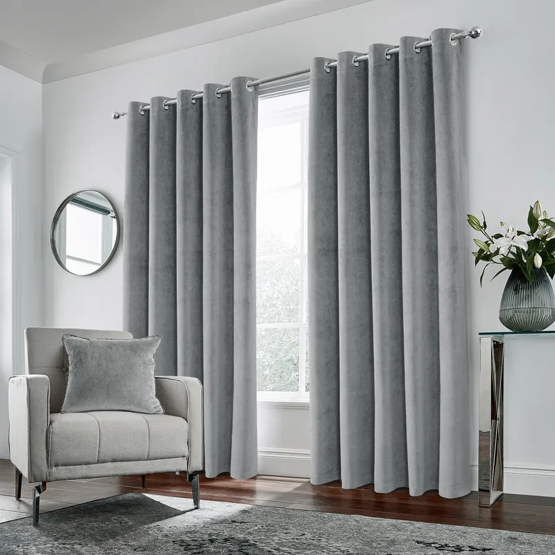 Terrys Hampton Velvet Blackout Ready Made Eyelet Curtains Grey