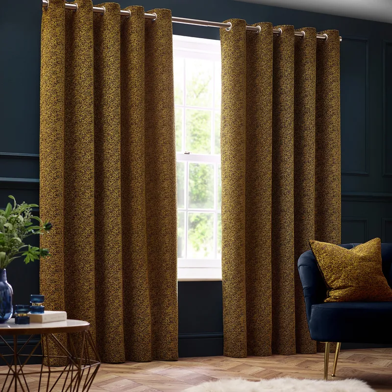 Terrys Paoletti Galaxy Chenille Ready Made Eyelet Curtains Gold