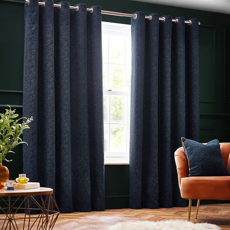 Terrys Paoletti Galaxy Chenille Ready Made Eyelet Curtains Navy