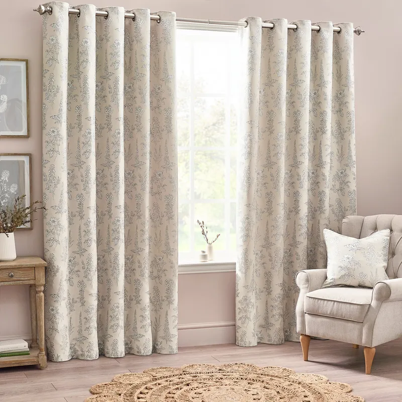 Terrys Wylder Nature Sophia Floral Jacquard Ready Made Eyelet Curtains Natural