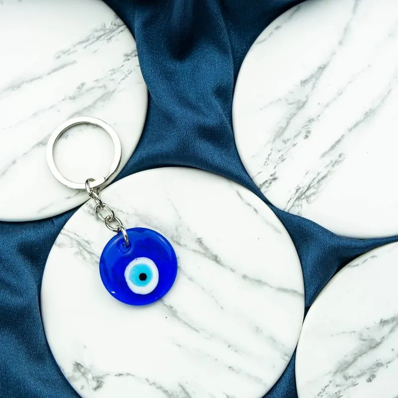 The Colourful Aura Large Simple Round Turkish Protection Greek Evil Eye Nazar mal de ojo Keychain in Silver Silver One Size