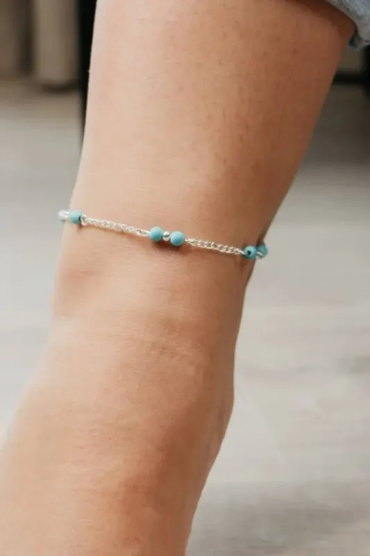 The Colourful Aura Turquoise Silver Beaded Sea Beach Surf Summer Anklet Silver