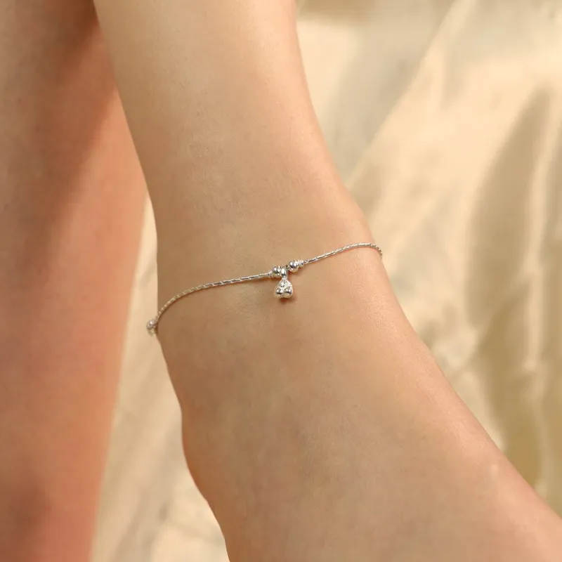 The Colourful Aura Women's 925 Silver Heart Dangle Boho Thin Payal Anklet - Silver