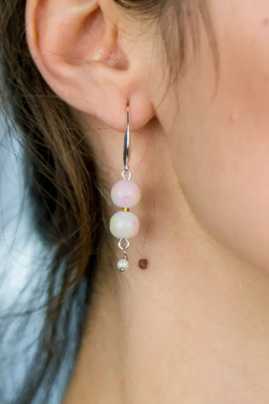 The Colourful Aura Women's Colourful Orange Double Marble Pearl Earrings in Pink Pink