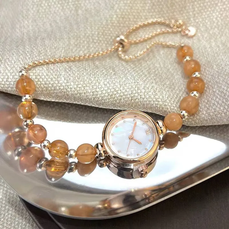 The Colourful Aura Women's Elegant Beaded Dial Bracelet Watch in Gold - Gold