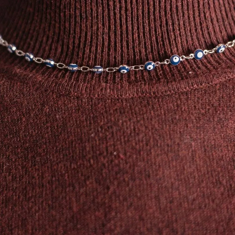 The Colourful Aura Women's Evil Eye Blue Devil Eye Bead Minimalist Adjustable Turkish Boho Nazaria Necklace in Silver Size: 18 inches Silver female