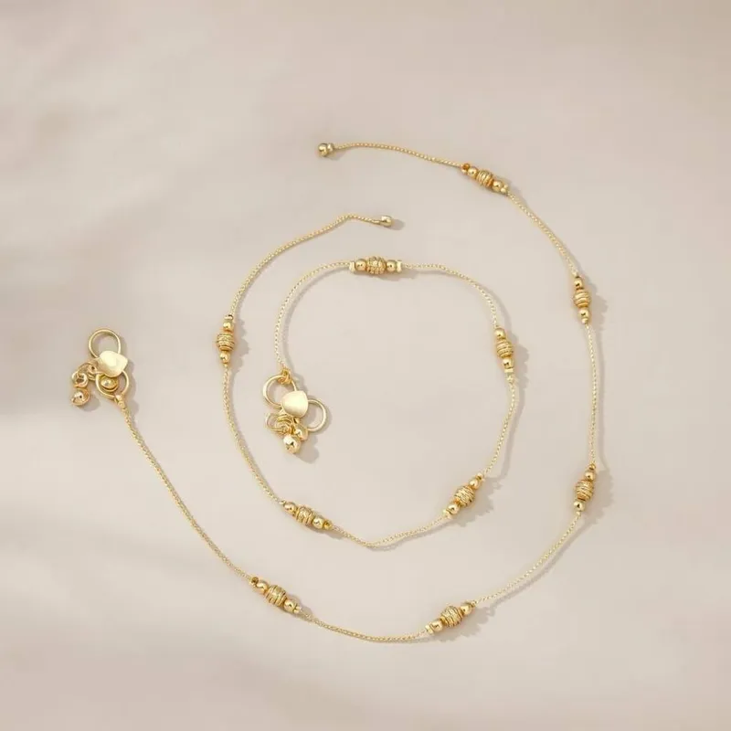 The Colourful Aura Women's Golden Brass Thread Minimalist Boho Thin Slim Foot Payal Anklet in Gold - Gold