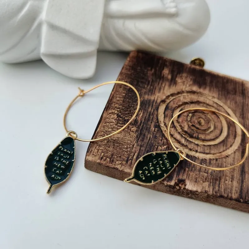 The Colourful Aura Women's Green Leaf Charm 30mm Floral Hoop Earrings Green
