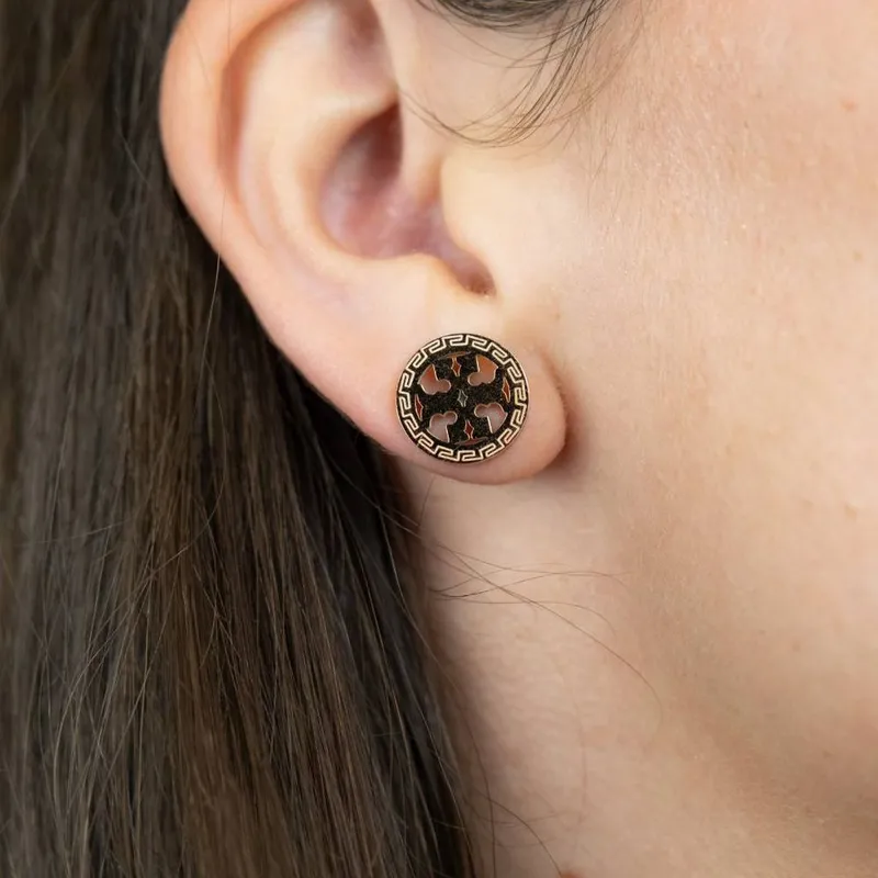 The Colourful Aura Women's Large Round Rose Gold Plated Stud Earrings - Gold