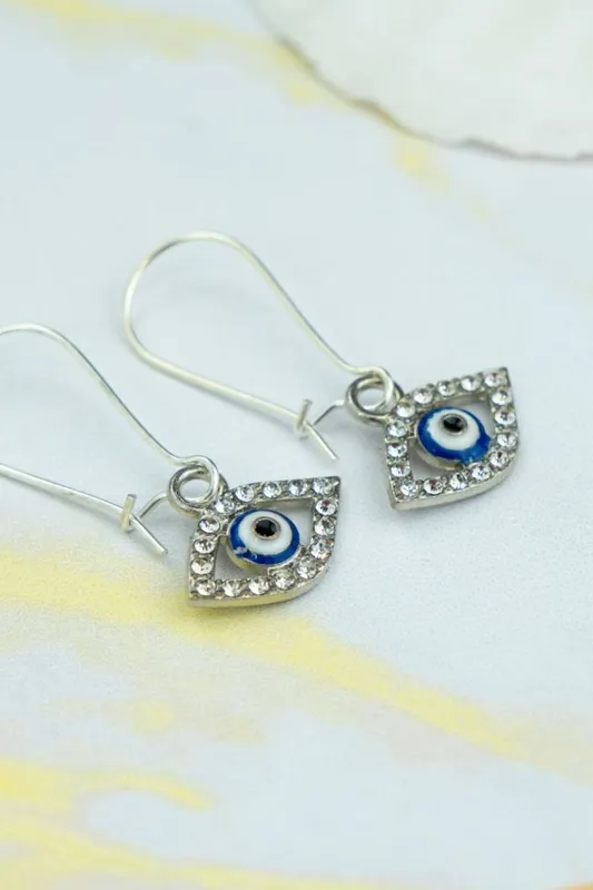 The Colourful Aura Women's Long Silver Evil Eye Huggie Zircon Earrings Silver One Size