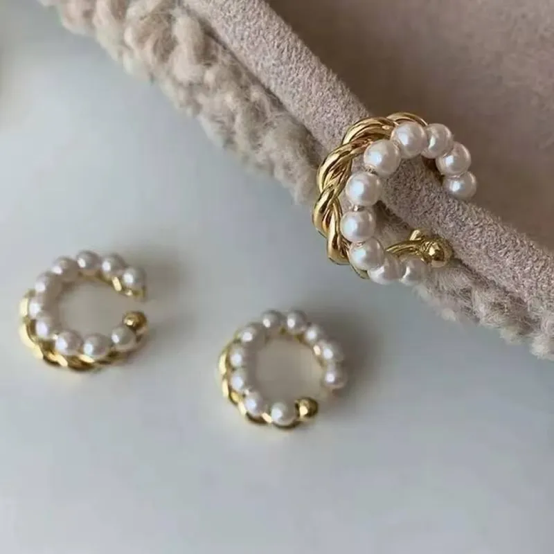The Colourful Aura Women's Pearl Ear Cuff Climber Earring in Gold Gold