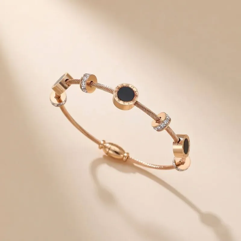 The Colourful Aura Women's Roman Dual Colour Roman Charm Bracelet Bangle in Gold - Gold