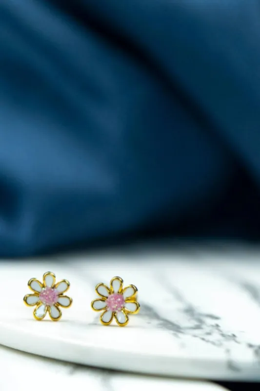 The Colourful Aura Women's Stainless Steel Colourful Floral Stud Earring in White - White