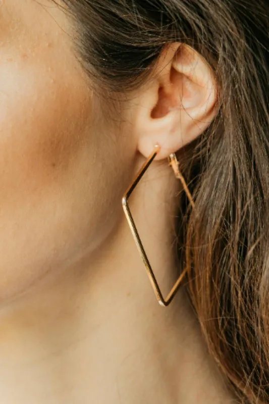 The Colourful Aura Women's Thin Line Square Large Hoop Earrings (2 Inch) in Gold - Gold
