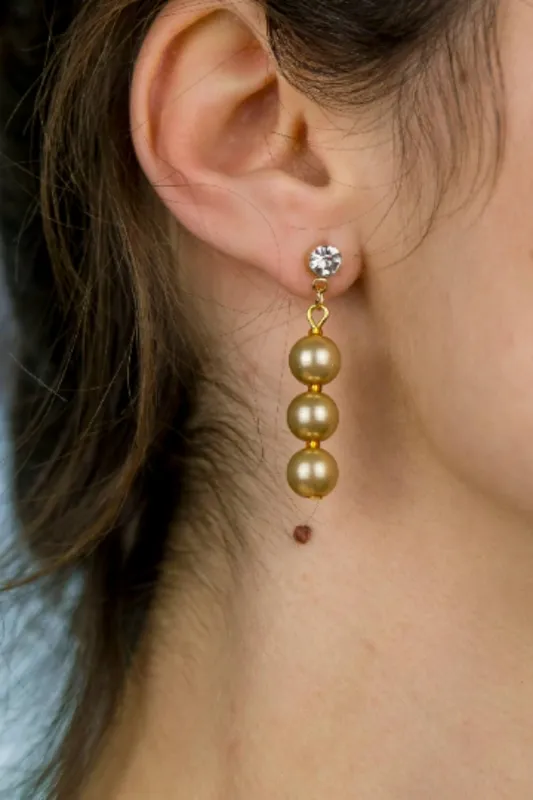 The Colourful Aura Women's Three Gold Plated Pearl Drop Stud Earrings - Gold