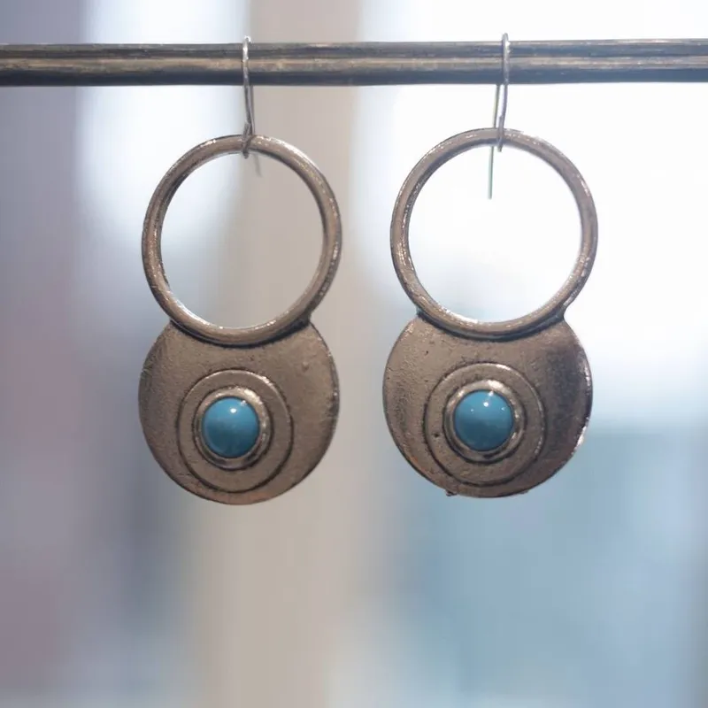 The Colourful Aura Women's Turquoise Stone Dangle Drop Statement Earring in Silver Silver female
