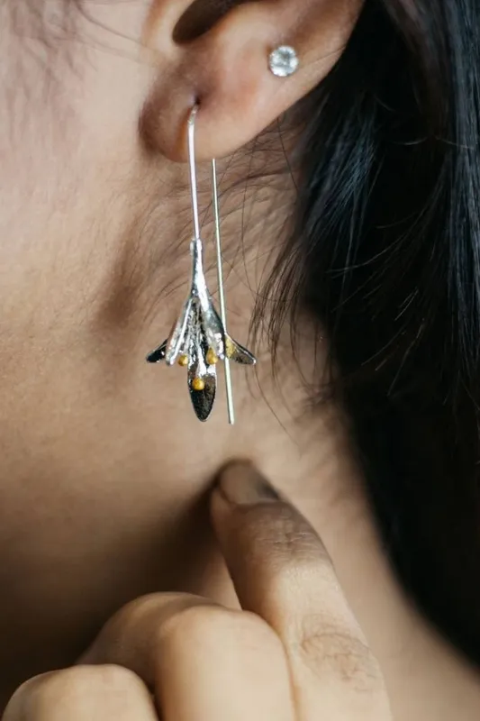 The Colourful Aura Women's White Long floral Ear Crawler Drop Earring in Silver Silver
