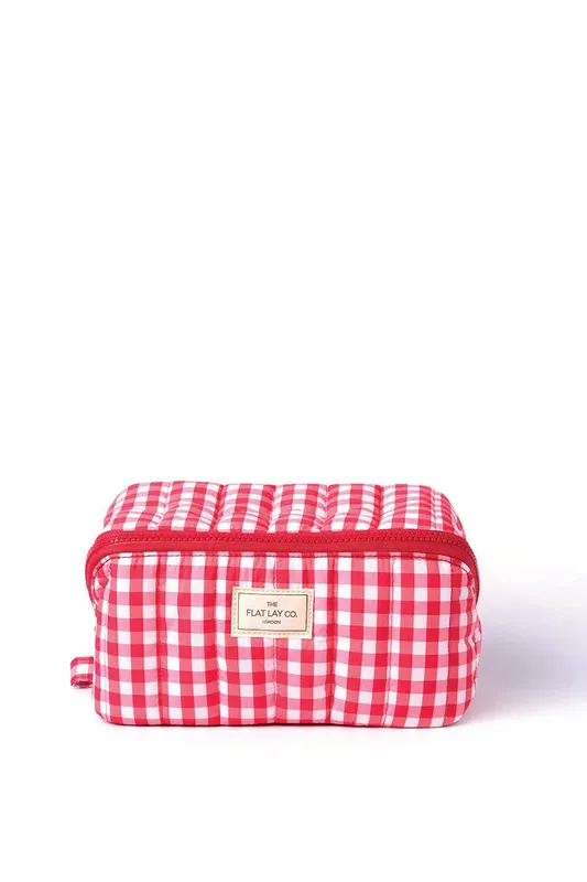 Debenhams Marshmallow Flat Lay Makeup Box Bag - Red Gingham - Multicolor