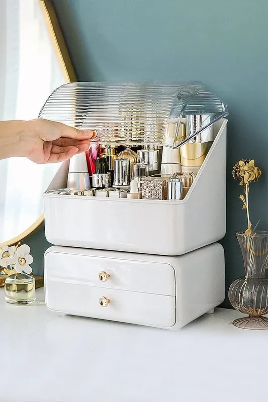 The hot sale Cosmetic Organizer Storage Box Makeup Storage Dustproof & Waterproof in White - White