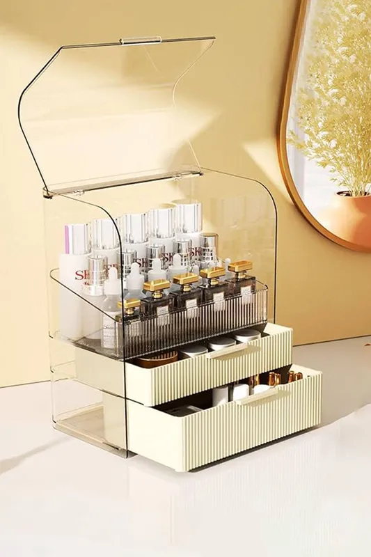 The hot sale Transparent Cosmetics Storage Organizer with 2 Drawers in Yellow Yellow