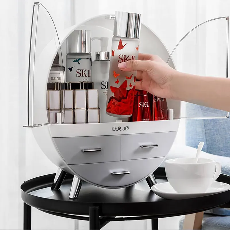 The hot sale 34CM High Round Transparent Cosmetic Display Box in Grey Grey
