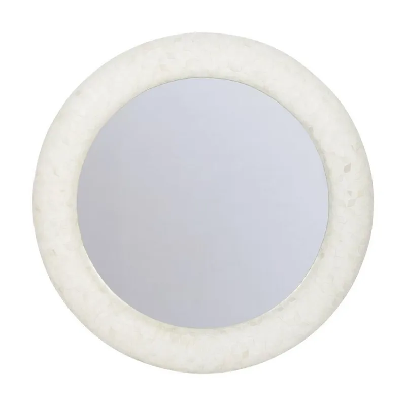 The Libra Company Aspen Bone Inlay Round Mirror - Wood/Bone - L6 x W100 x H100 cm in White White