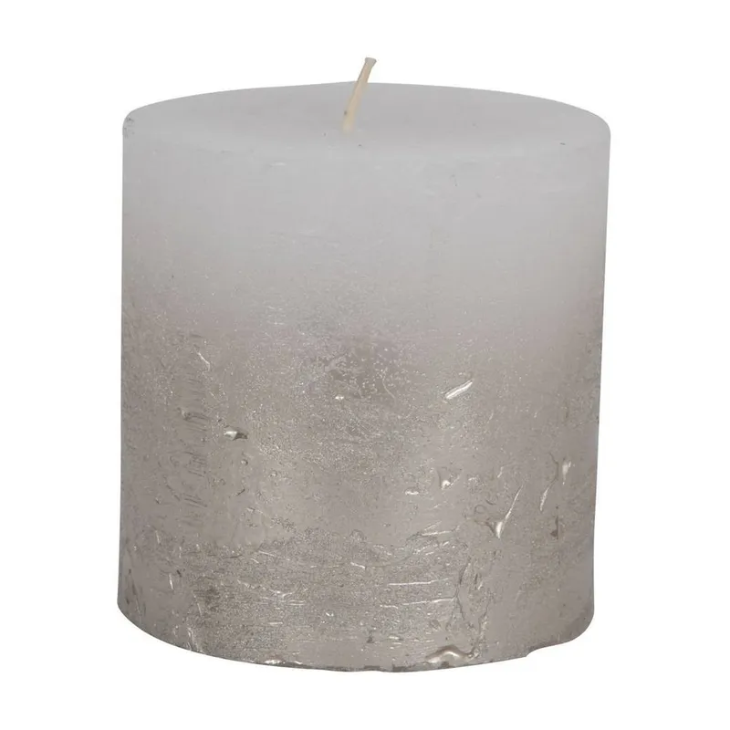 The Libra Company Pillar Candle With Metallic Ombre Base - Paraffin - L10 x W10 x H10 cm in White White