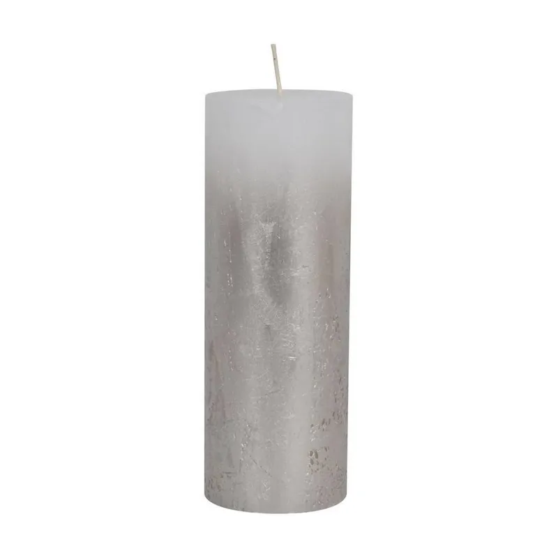 The Libra Company Pillar Candle With Metallic Ombre Base - Paraffin - L7 x W7 x H19 cm in White White