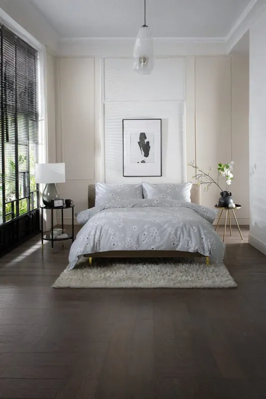 The Lyndon Company Petite Fleure Printed 100% Cotton Duvet Cover Set with Piped Edges in Grey Size: Double Grey