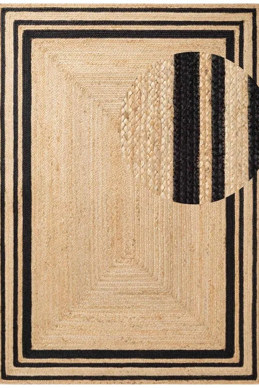 The Rugs Braided Jute Nuru Reversible Living Room Bordered Rug in Black Size: 80cm x 250cm - Black - Size: 80cm x 250cm