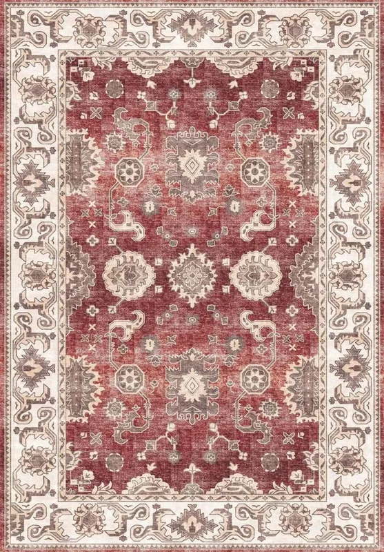 The Rugs Jasru Vintage Washable Rug - Ultra Soft Polyamide Non Slip Design in Red Size: 120cm x 160cm - Red - Size: 120cm x 160cm
