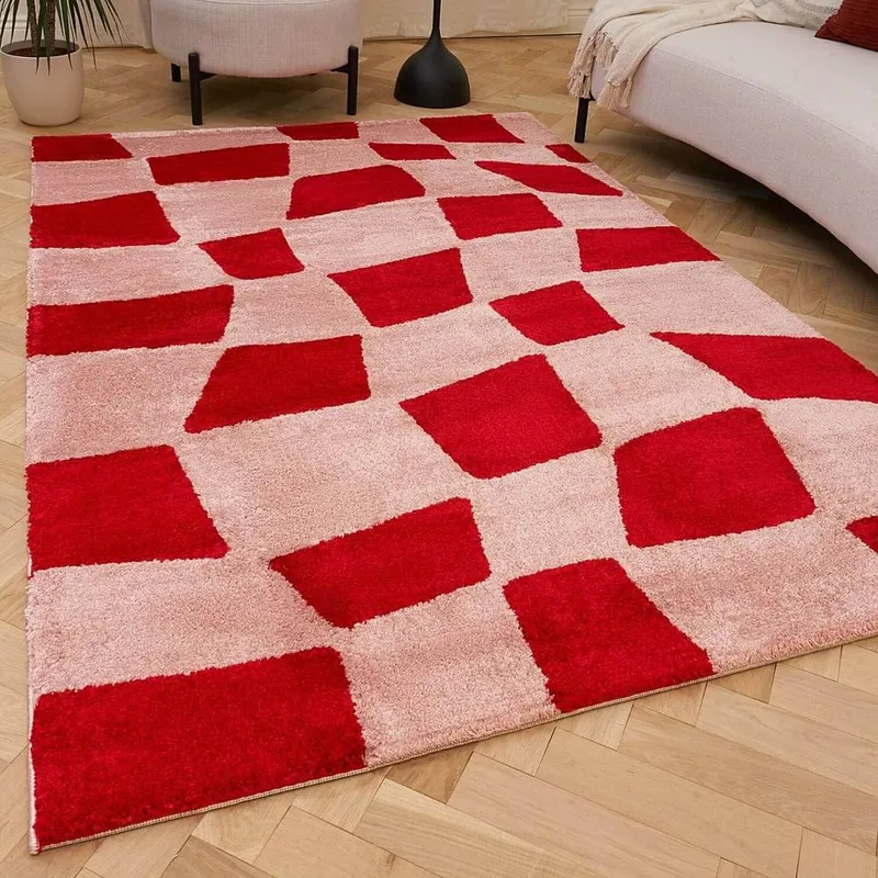 The Rugs Joli Chequered Soft & Dense Pile Living Room & Bedroom Rug in Pink Size: 160 cm x 230 cm Pink