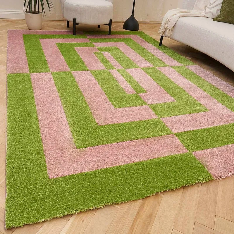 The Rugs Unisex Joli Geometric Soft & Dense Pile Living Room & Bedroom Rug in Green Size: 200cm x 290cm Green female