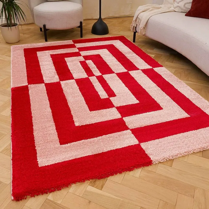 The Rugs Joli Geometric Soft & Dense Pile Living Room & Bedroom Rug in Pink Size: 120cm x 170cm - Pink - Size: 120cm x 170cm