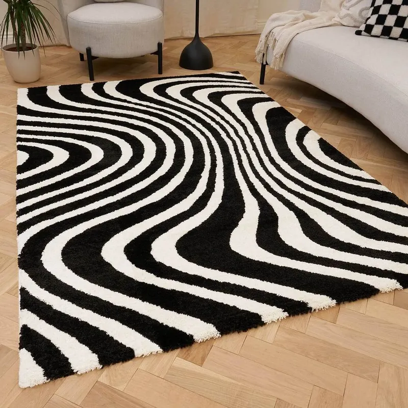 The Rugs Joli Striped Soft & Dense Pile Living Room & Bedroom Rug in Black Size: 200cm x 290cm - Black
