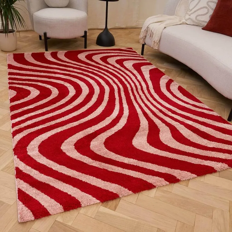 The Rugs Joli Striped Soft & Dense Pile Living Room & Bedroom Rug in Pink Size: 120cm x 170cm - Pink