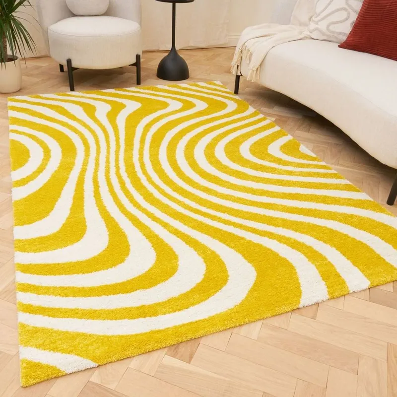 The Rugs Joli Striped Soft & Dense Pile Living Room & Bedroom Rug in Yellow Size: 200cm x 290cm - Yellow