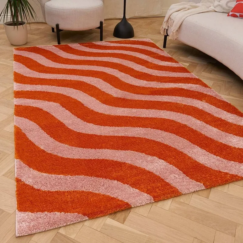 The Rugs Joli Wavy Soft & Dense Pile Living Room & Bedroom Rug in Burnt Orange Size: 80cm x 150cm - Burnt Orange