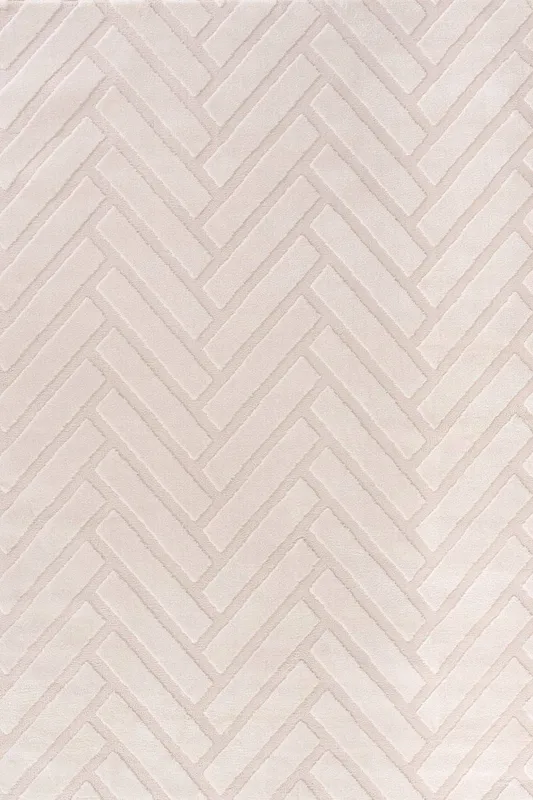 The Rugs Loft Herringbone Living Room Area Rug & Runners Soft Pile in Ivory Size: 80cm x 150cm - Ivory